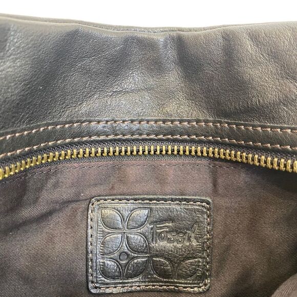 Vintage Fossil Sasha Black Leather Top Zip Crossbody Bag - Picture 6 of 8